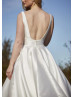 Plunging V Neck Ivory Satin Simple Wedding Dress